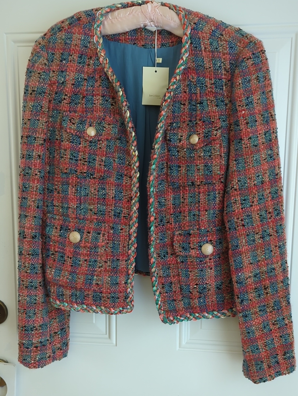 See U Soon Chanel Style Tailored Tweed Boucle  Jacket. Size L.